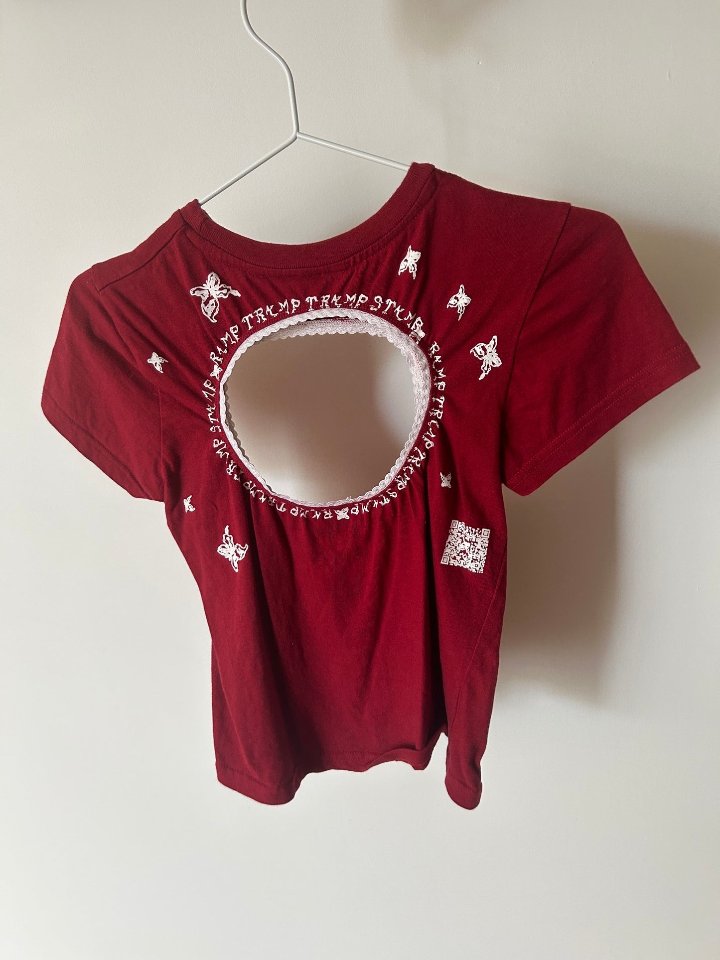 Lucky logo removal baby tee in blood red -small