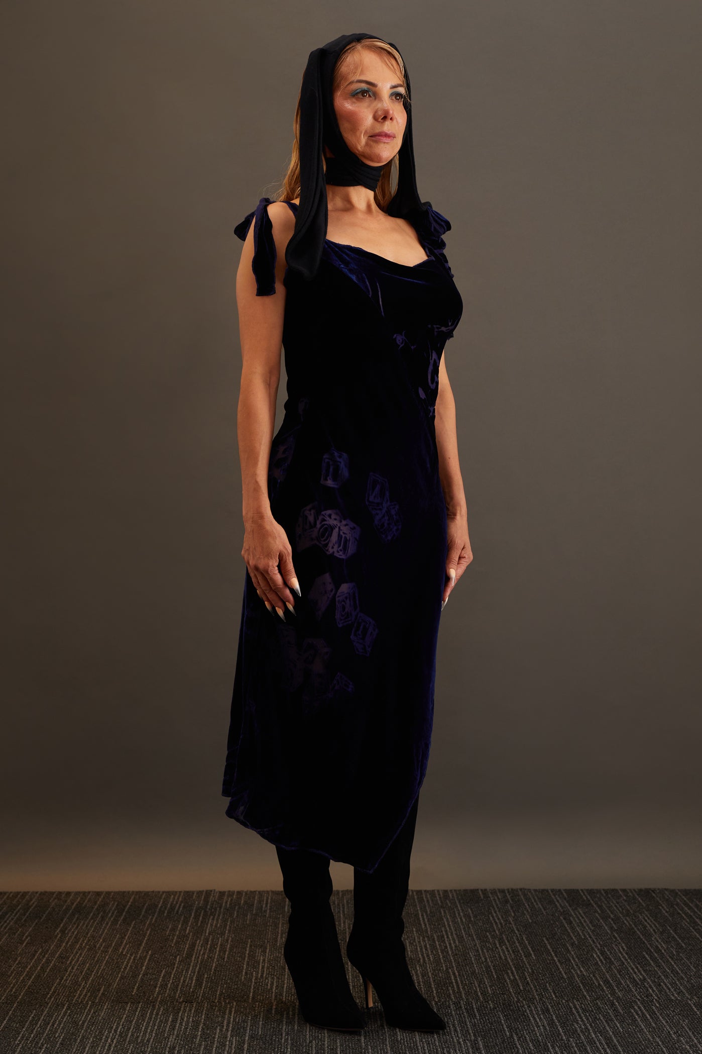 Bias Cut Bunny Dress in blue devore silk velvet
