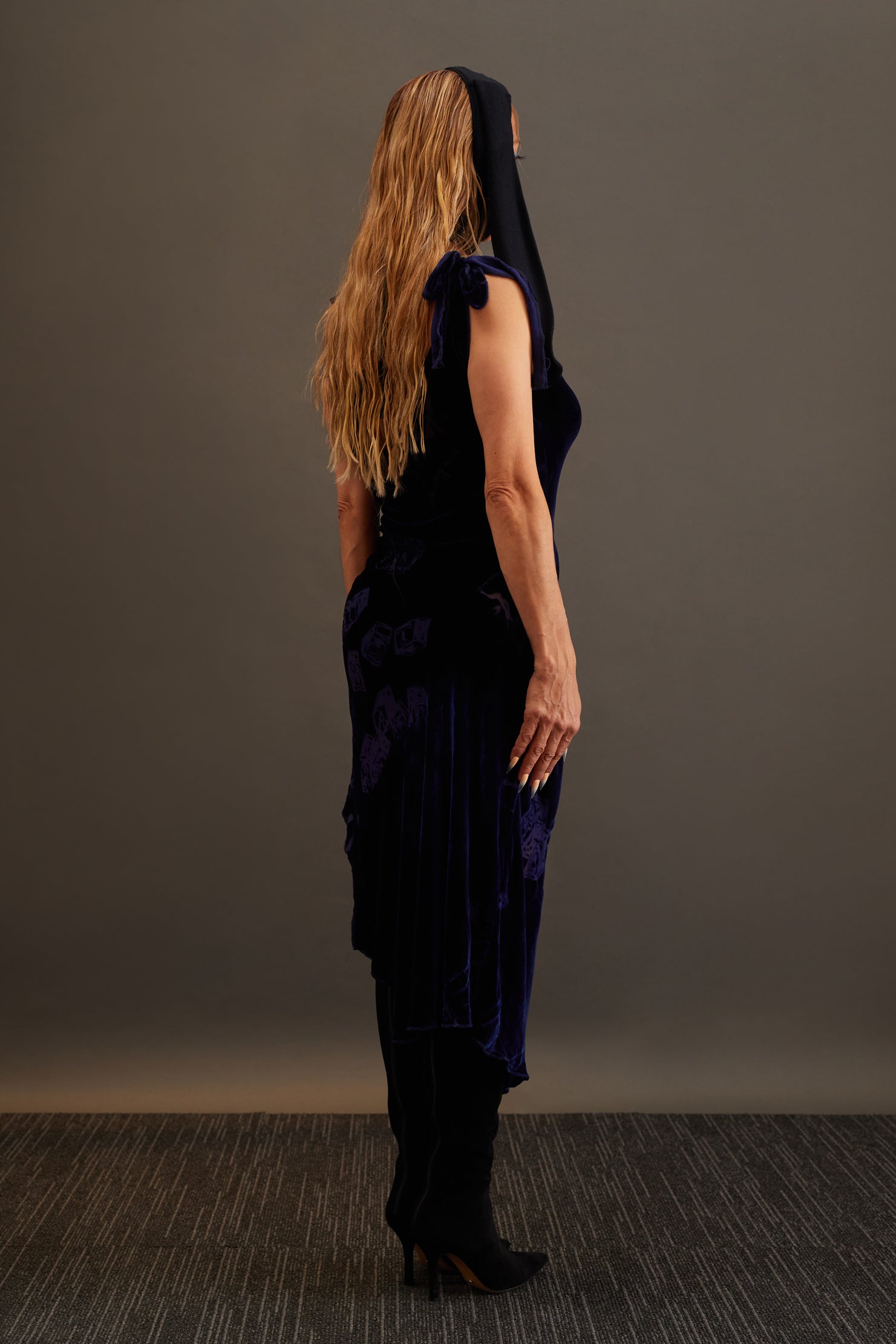 Bias Cut Bunny Dress in blue devore silk velvet